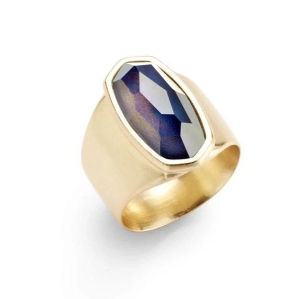 Kendra Scott Leah Blue Faceted Stone silver tone Statement Cocktail Ring Size 8